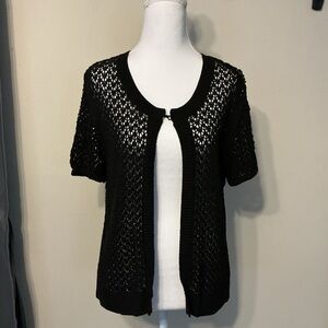 White Stag Black Short Sleeve Open-Knit Cardigan